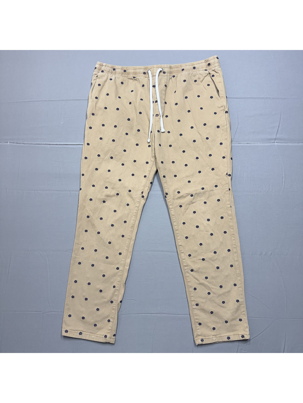 PacSun Women Slim Drawstring Pants Cotton Stretch Embroidered Flower 34x27 Tan L